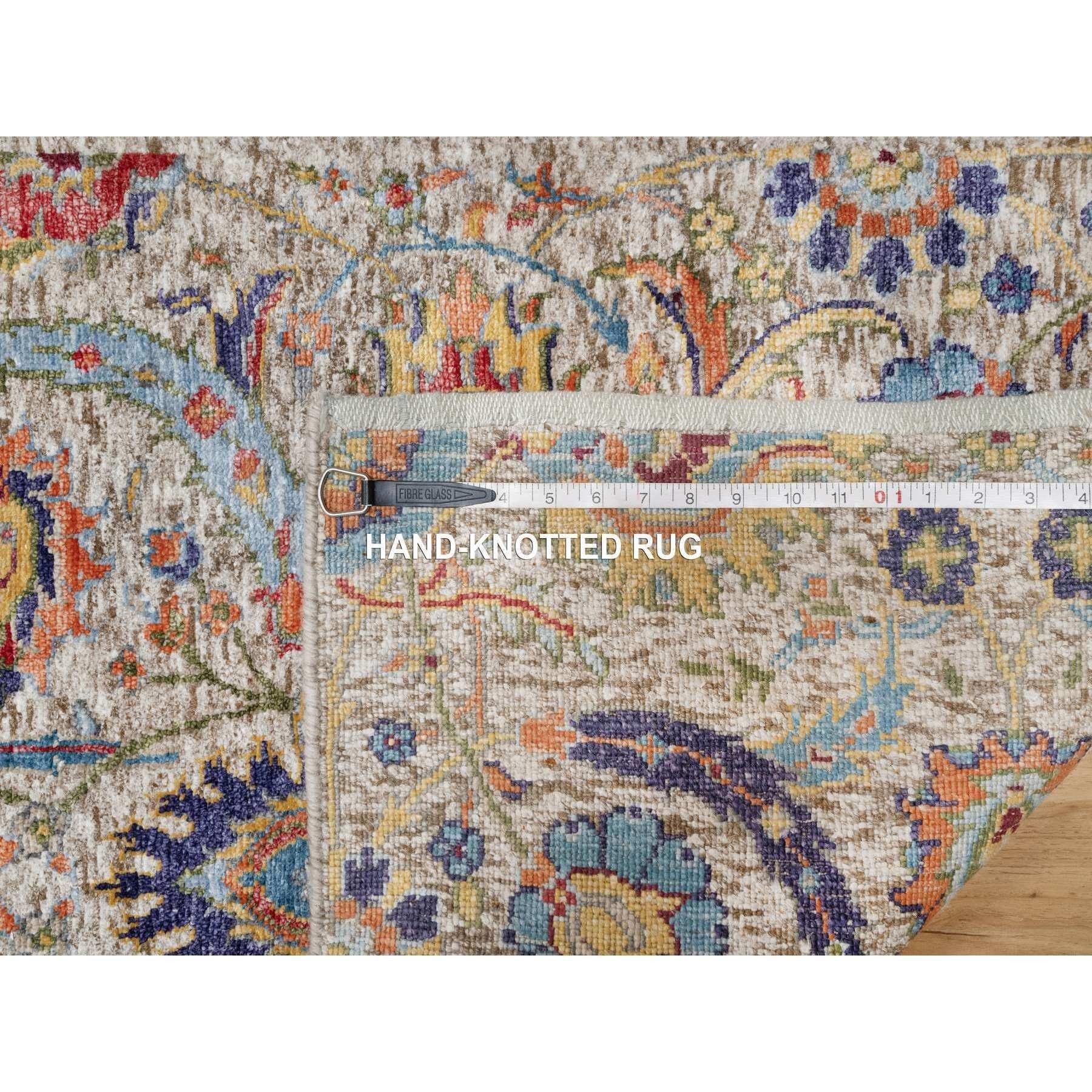 Ivory Sickle Leaf Wool and Silk Hand Knotted XL Runner Oriental Rug 2'6