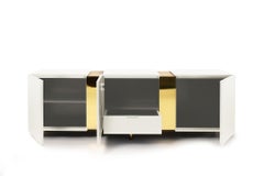 Ivory Sideboard in Brass and Colorful Lacquered Wood, Geometric-Shaped