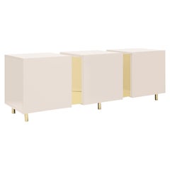 Ivory Sideboard in Brass and Colorful Lacquered Wood, Geometric-Shaped