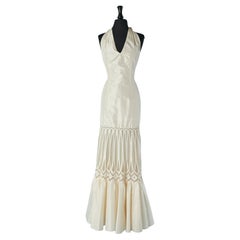 Rückenfreies Abend- oder Hochzeitskleid aus elfenbeinfarbener Seide und Tüll Gai Mattiolo Couture 