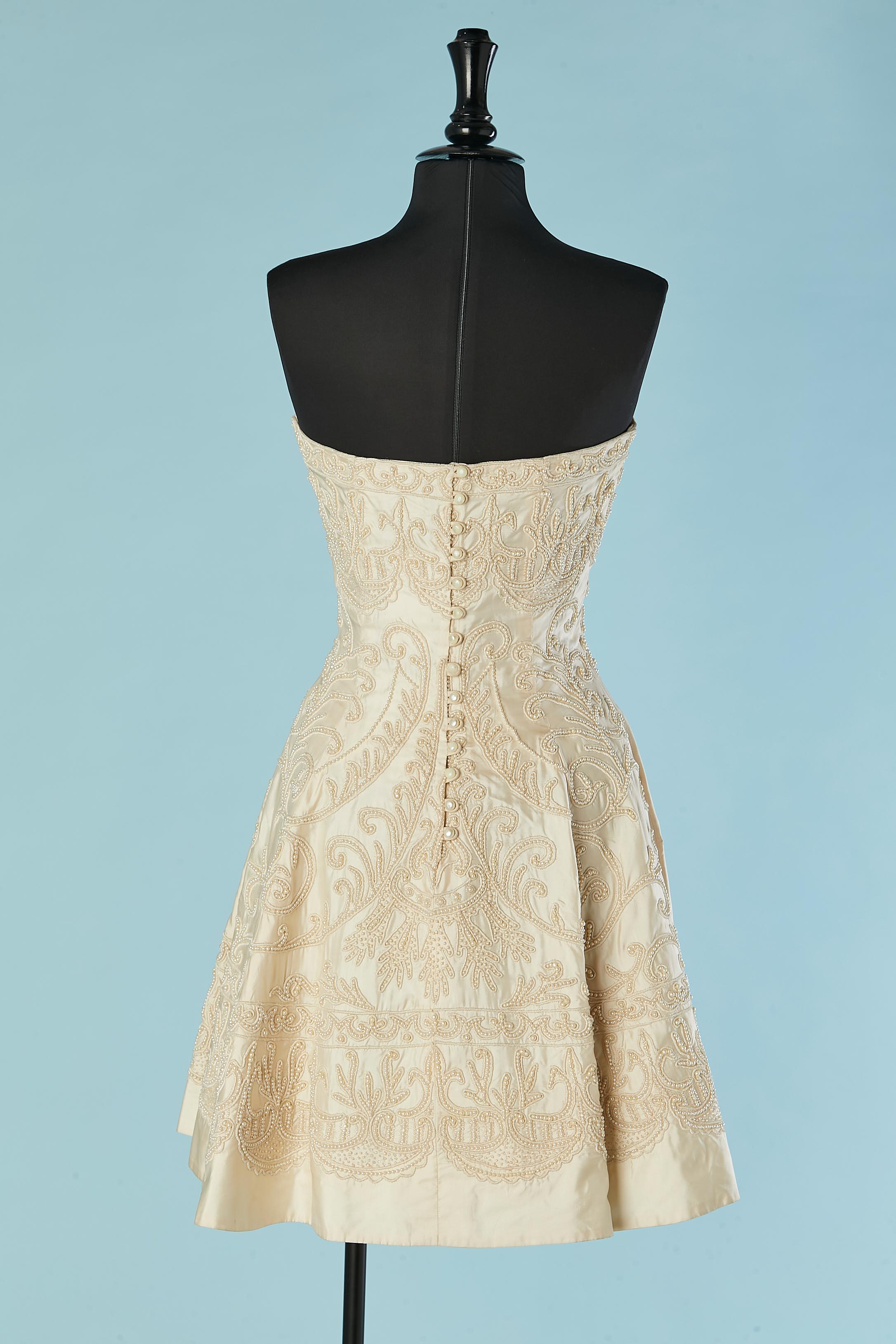 Ivory silk bustier dress with beaded work and shawl Nadia by Nadia Tavelli NEW 6