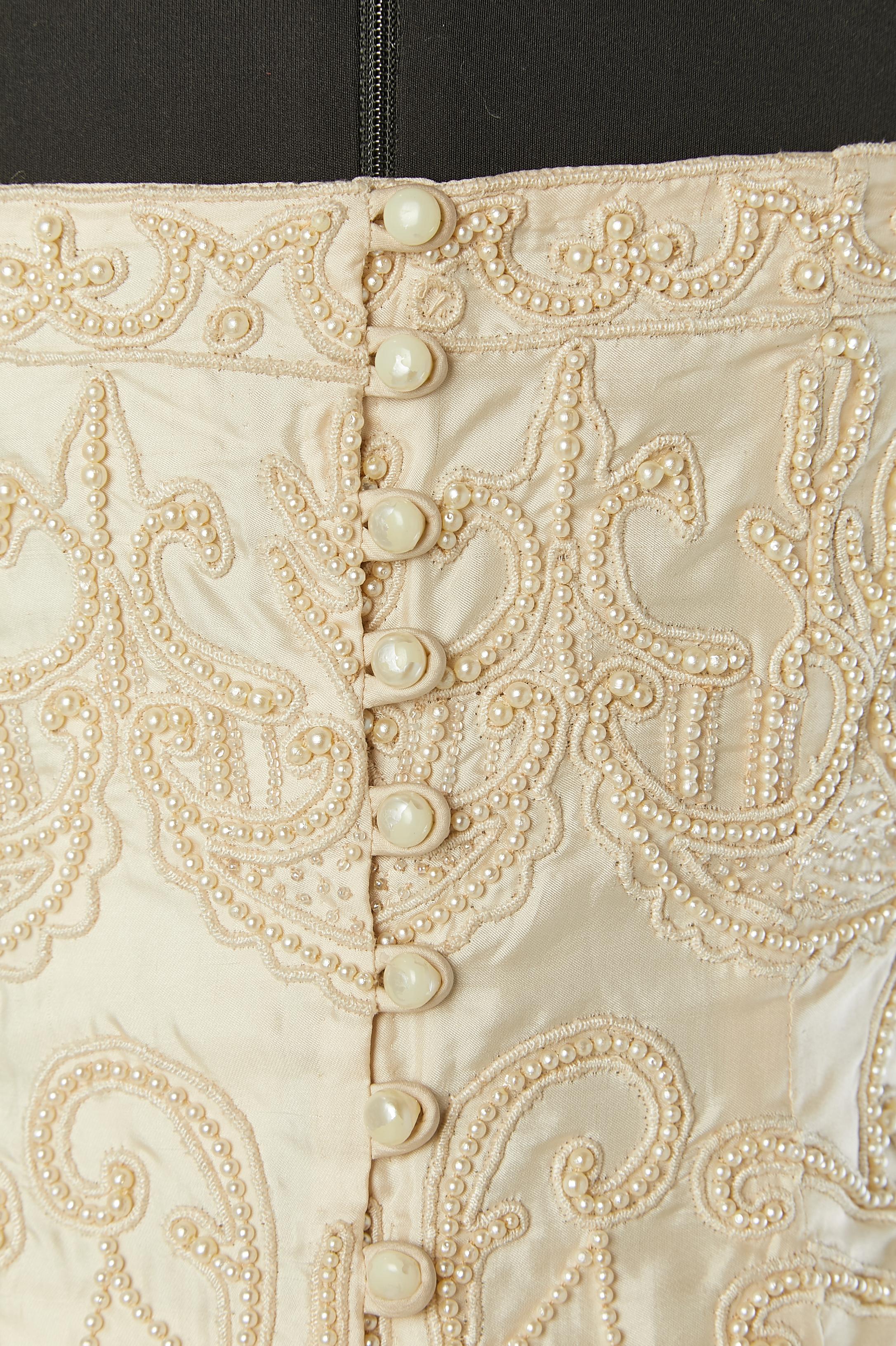 Ivory silk bustier dress with beaded work and shawl Nadia by Nadia Tavelli NEW 7