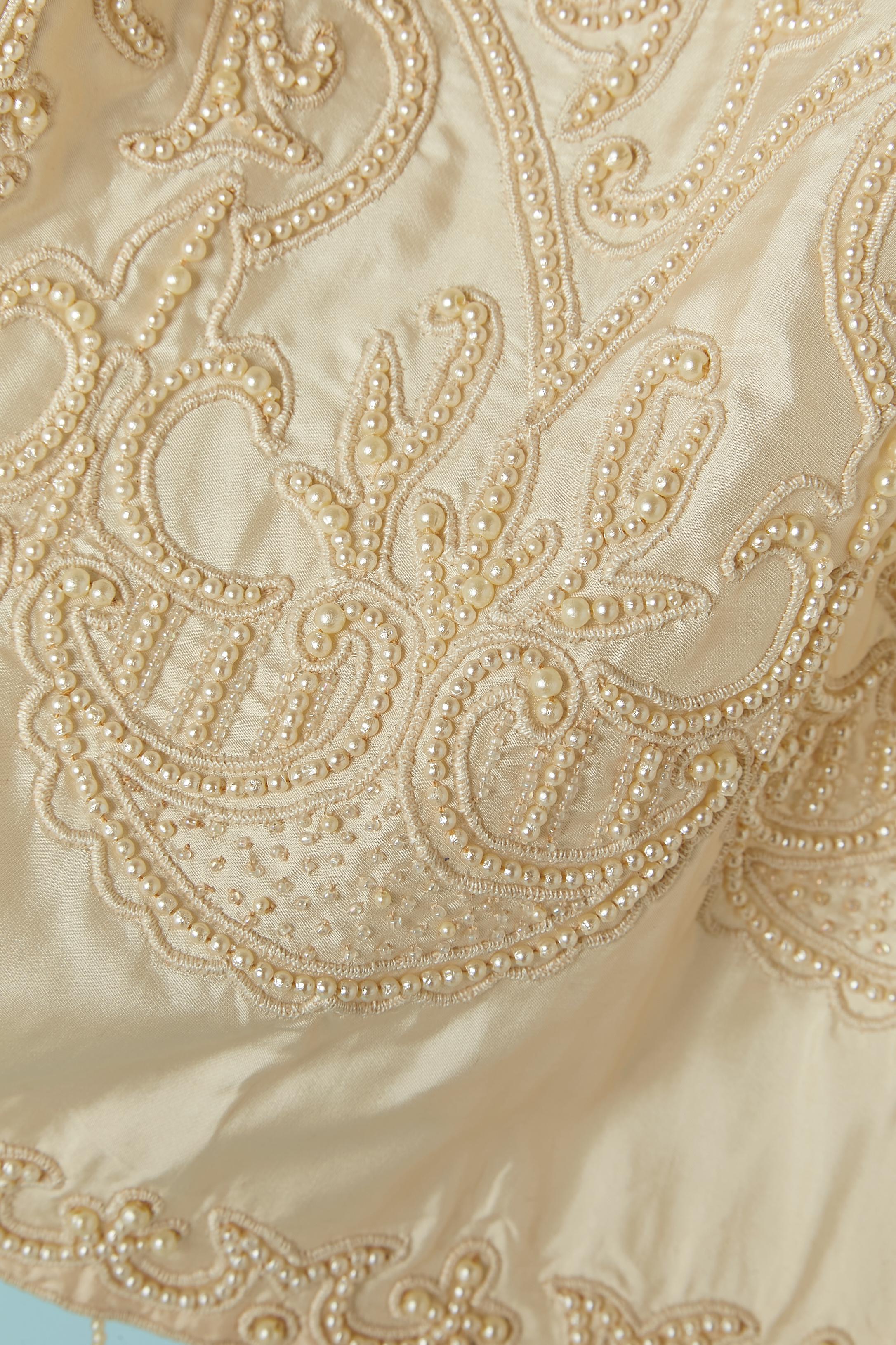 Beige Ivory silk bustier dress with beaded work and shawl Nadia by Nadia Tavelli NEW