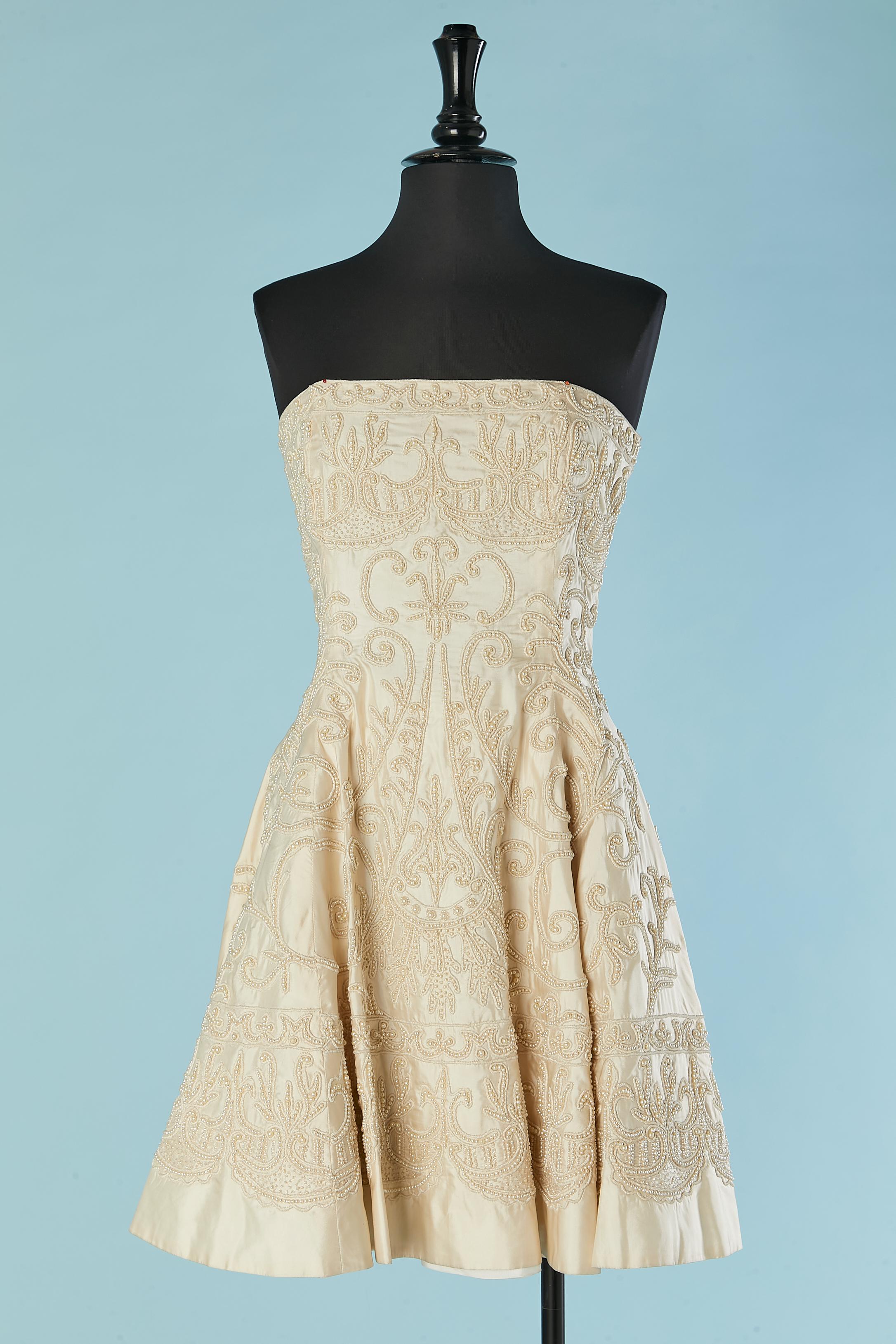 Ivory silk bustier dress with beaded work and shawl Nadia by Nadia Tavelli NEW 1