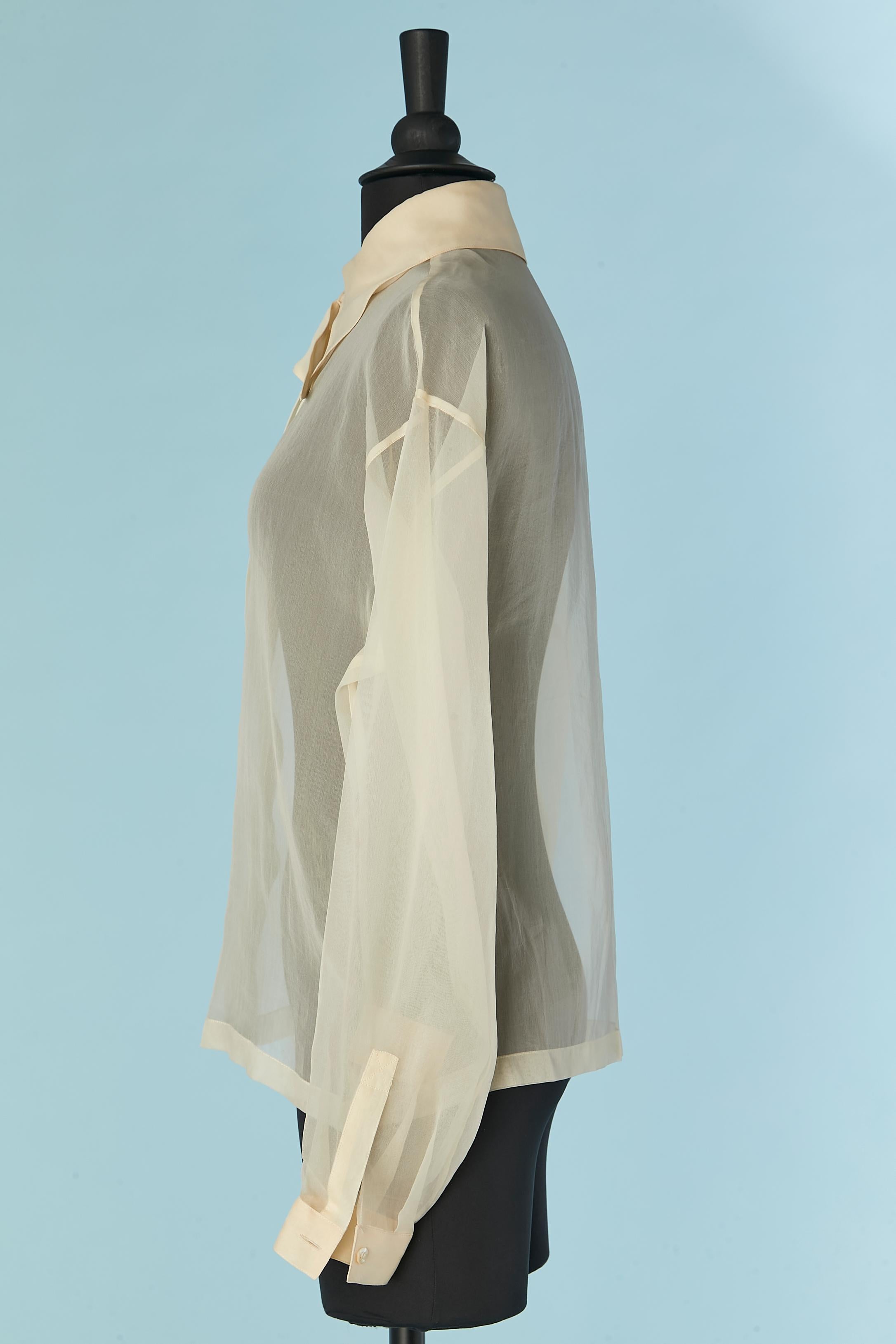 Ivory silk chiffon shirt with asymmetrical collar Montana by Claude Montana In Excellent Condition For Sale In Saint-Ouen-Sur-Seine, FR