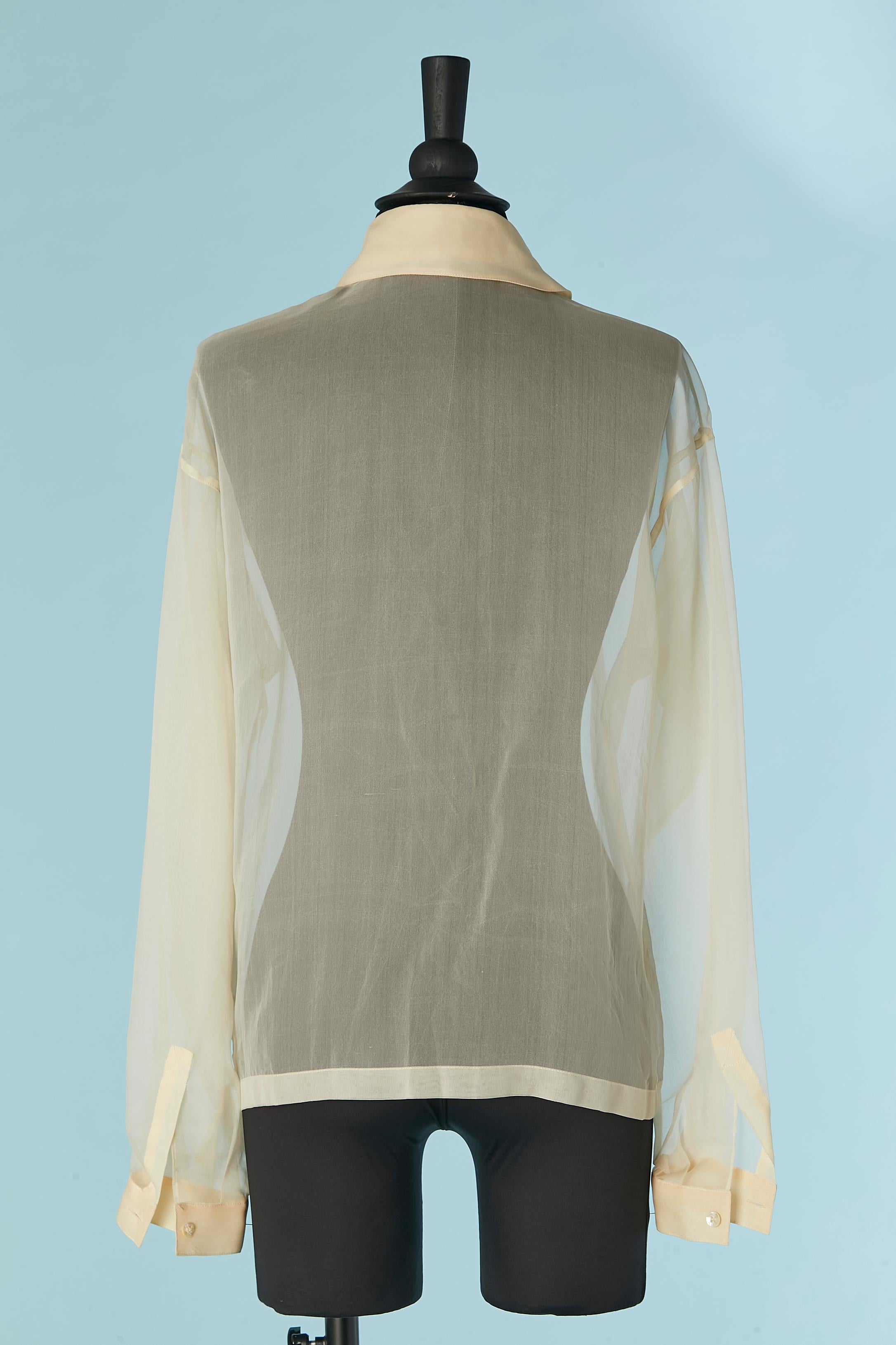 Women's Ivory silk chiffon shirt with asymmetrical collar Montana by Claude Montana For Sale