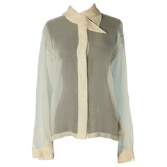 Vintage Ivory silk chiffon shirt with asymmetrical collar Montana by Claude Montana