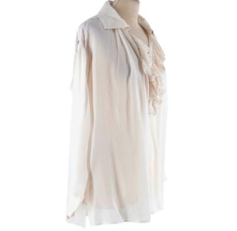 Gray Alexander McQueen Ivory Silk Crepe de Chine Ruffle Front Blouse - Size xs For Sale