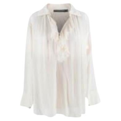 Alexander McQueen Ivory Silk Crepe de Chine Ruffle Front Blouse - Size xs For Sale