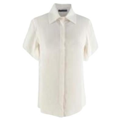 Alexander McQueen Ivory Silk Crepe de Chine Short Sleeve Blouse - Size S For Sale