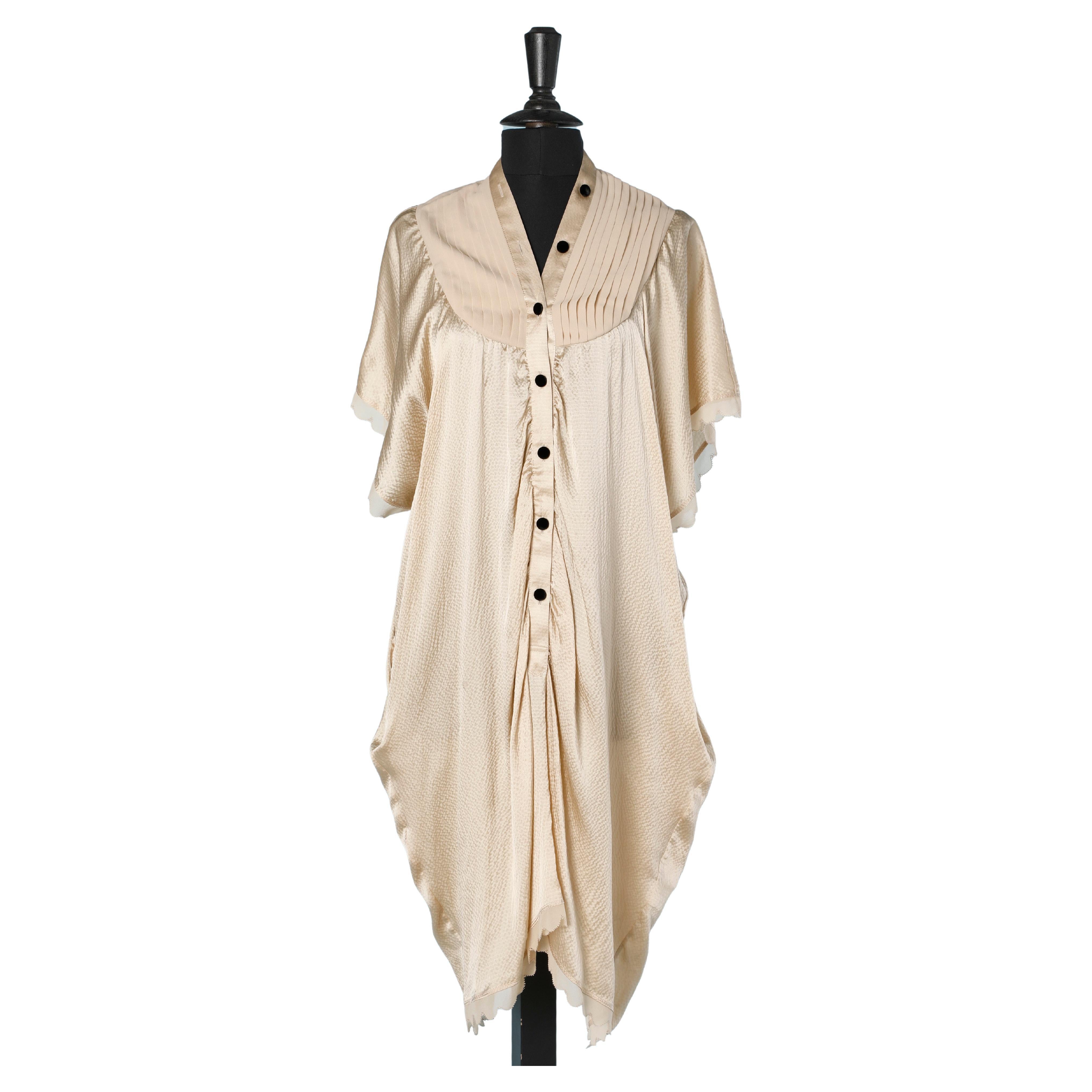 Ivory silk dress with black velvet buttons Tsumori Chisato