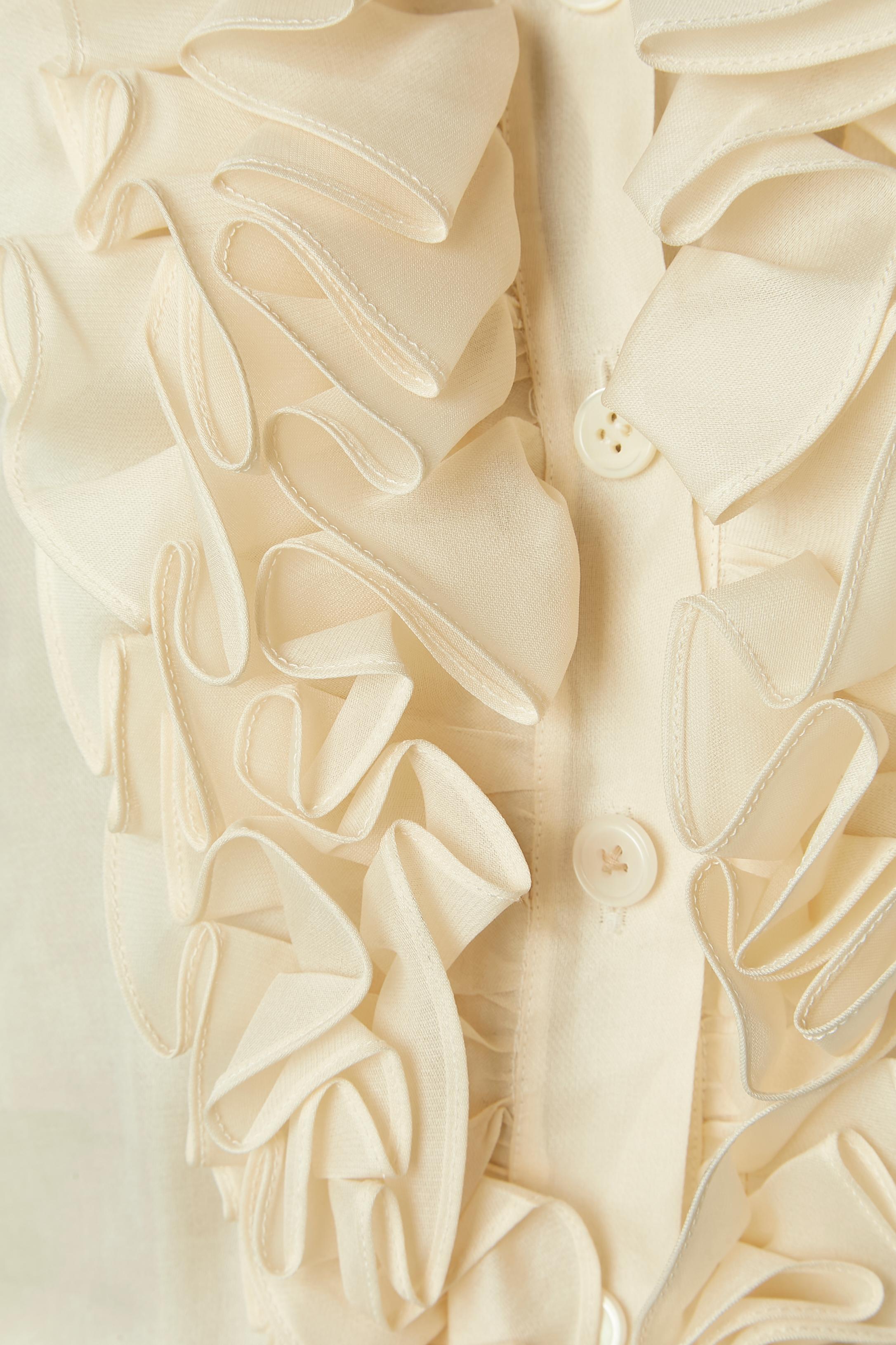 Ivory silk gazar sleeveless top with jabot ruffles on the front GENNY In Excellent Condition In Saint-Ouen-Sur-Seine, FR