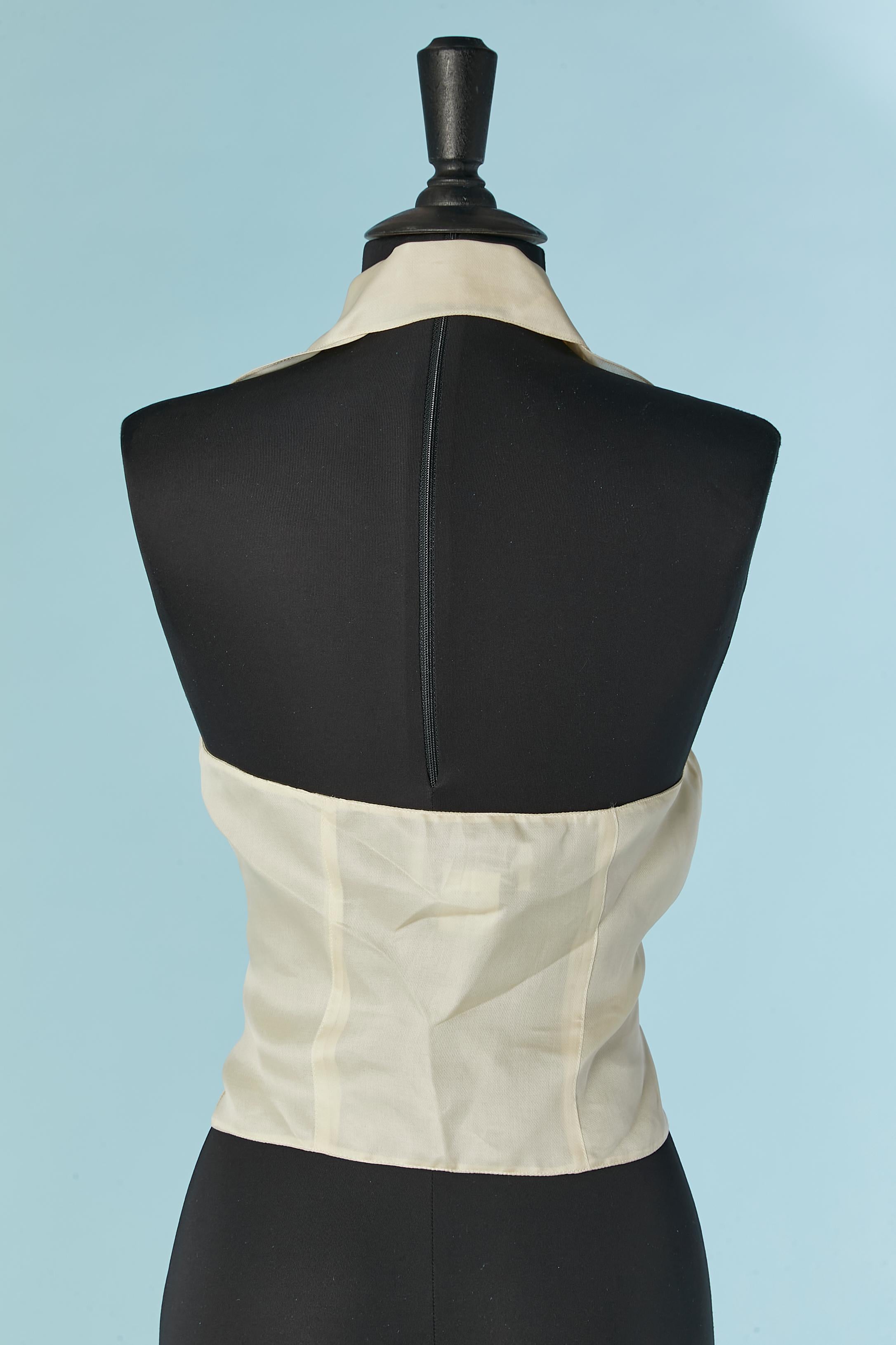 Ivory silk gazar sleeveless top with jabot ruffles on the front GENNY 1