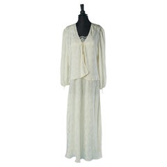 Ivory silk jacquard boléro and nightgown ensemble LIRABIS Circa 1970
s