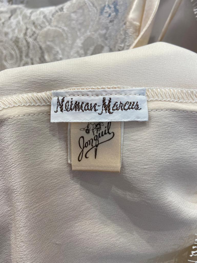 Ivory silk short Robe and nightgown with lace edge Jonquil for Neiman Marcus  4