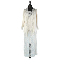 Retro Ivory silk short Robe and nightgown with lace edge Jonquil for Neiman Marcus 