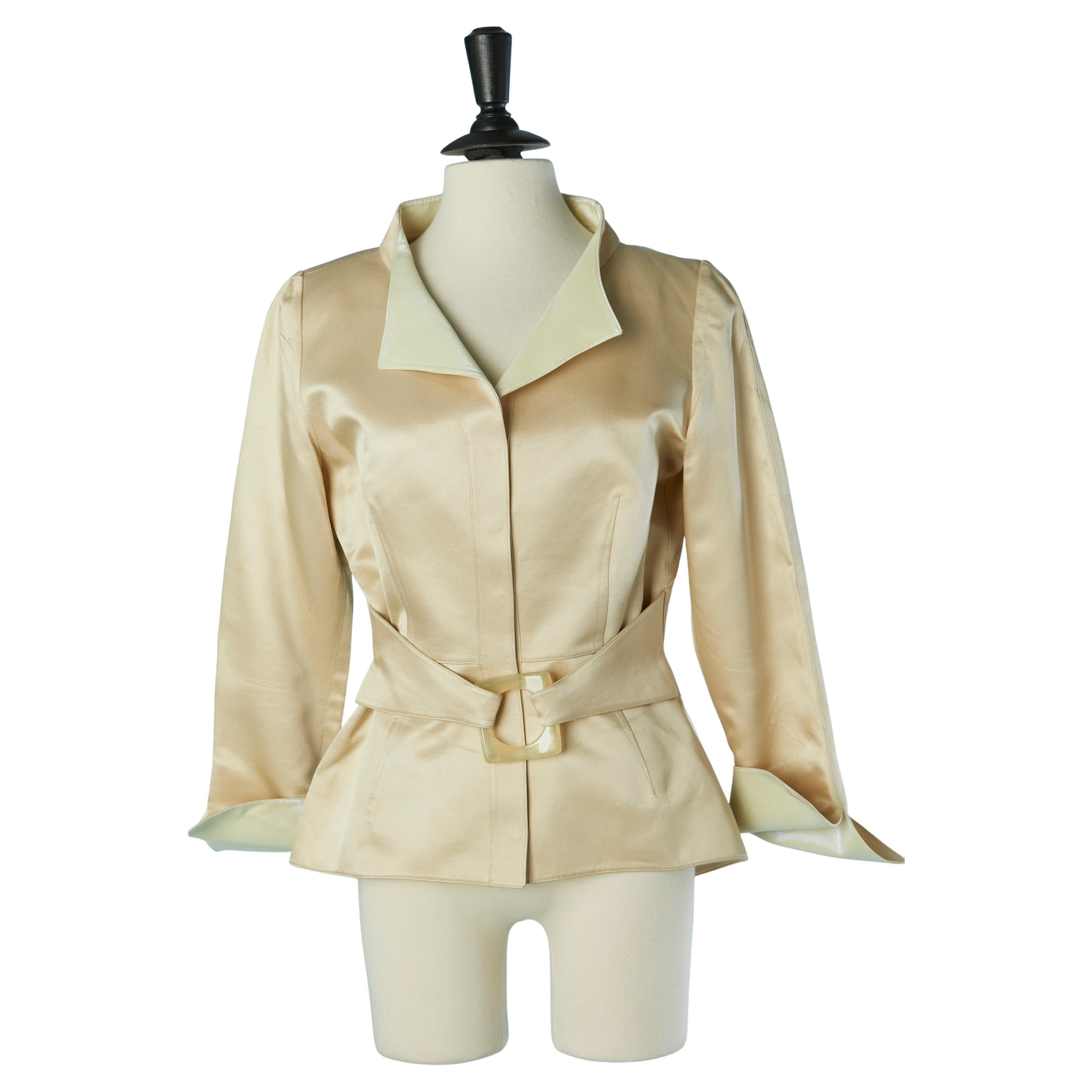 Veste croisée en soie ivoire avec ceinture et boucle Thierry Mugler Couture en vente
