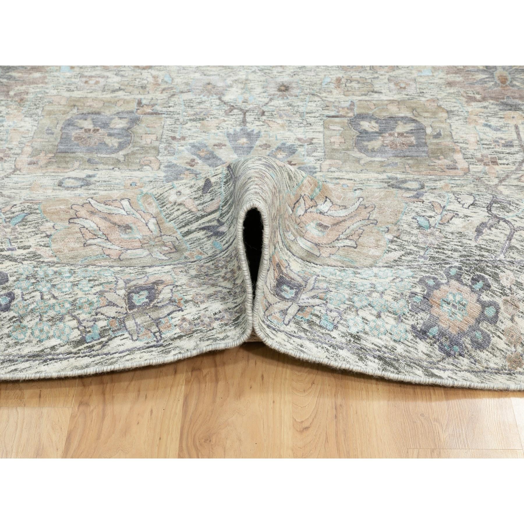 XXI secolo e contemporaneo Tappeto rotondo orientale Tabriz in seta avorio e lana testurizzata annodato a mano 12' x 12' in vendita