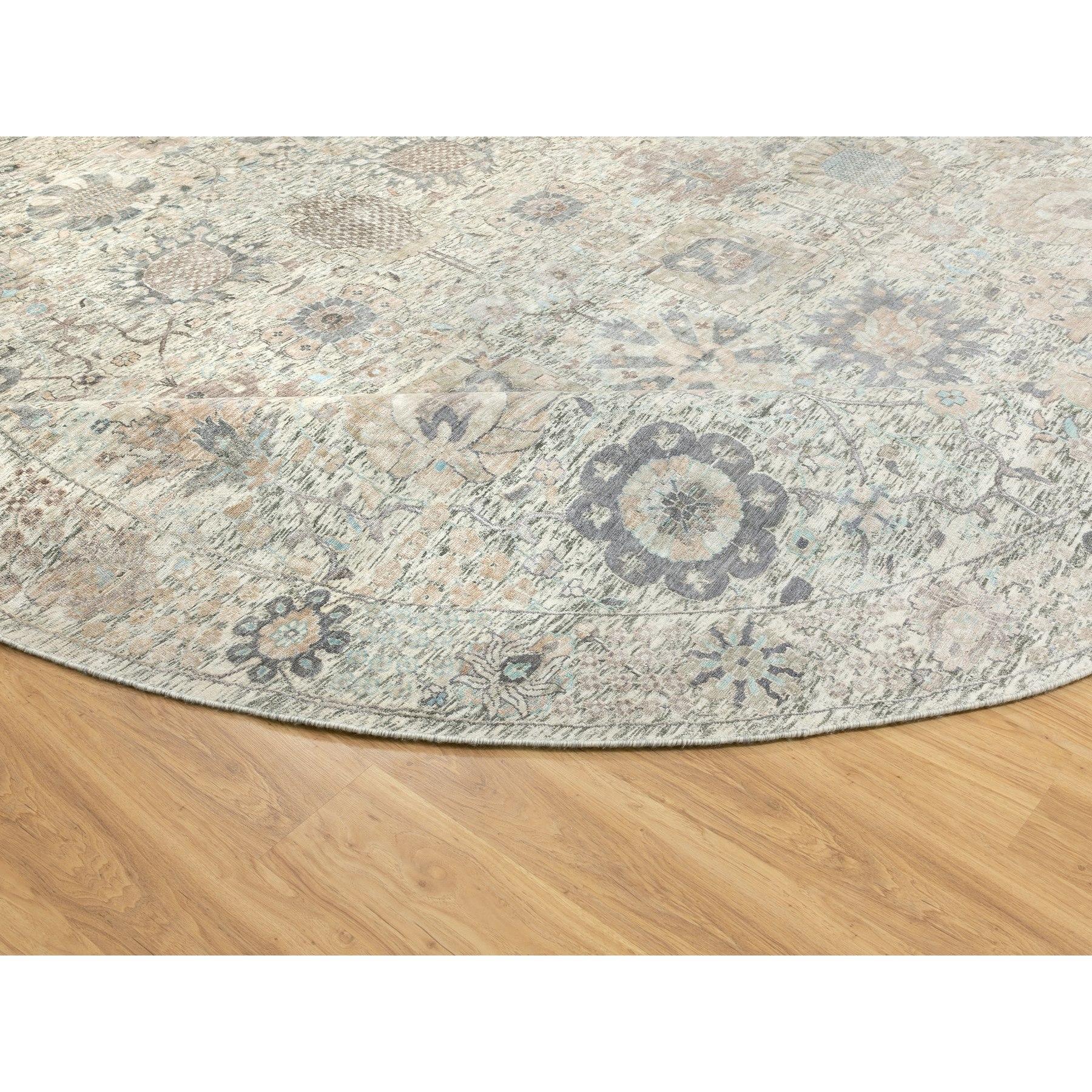 Seta Tappeto rotondo orientale Tabriz in seta avorio e lana testurizzata annodato a mano 12' x 12' in vendita