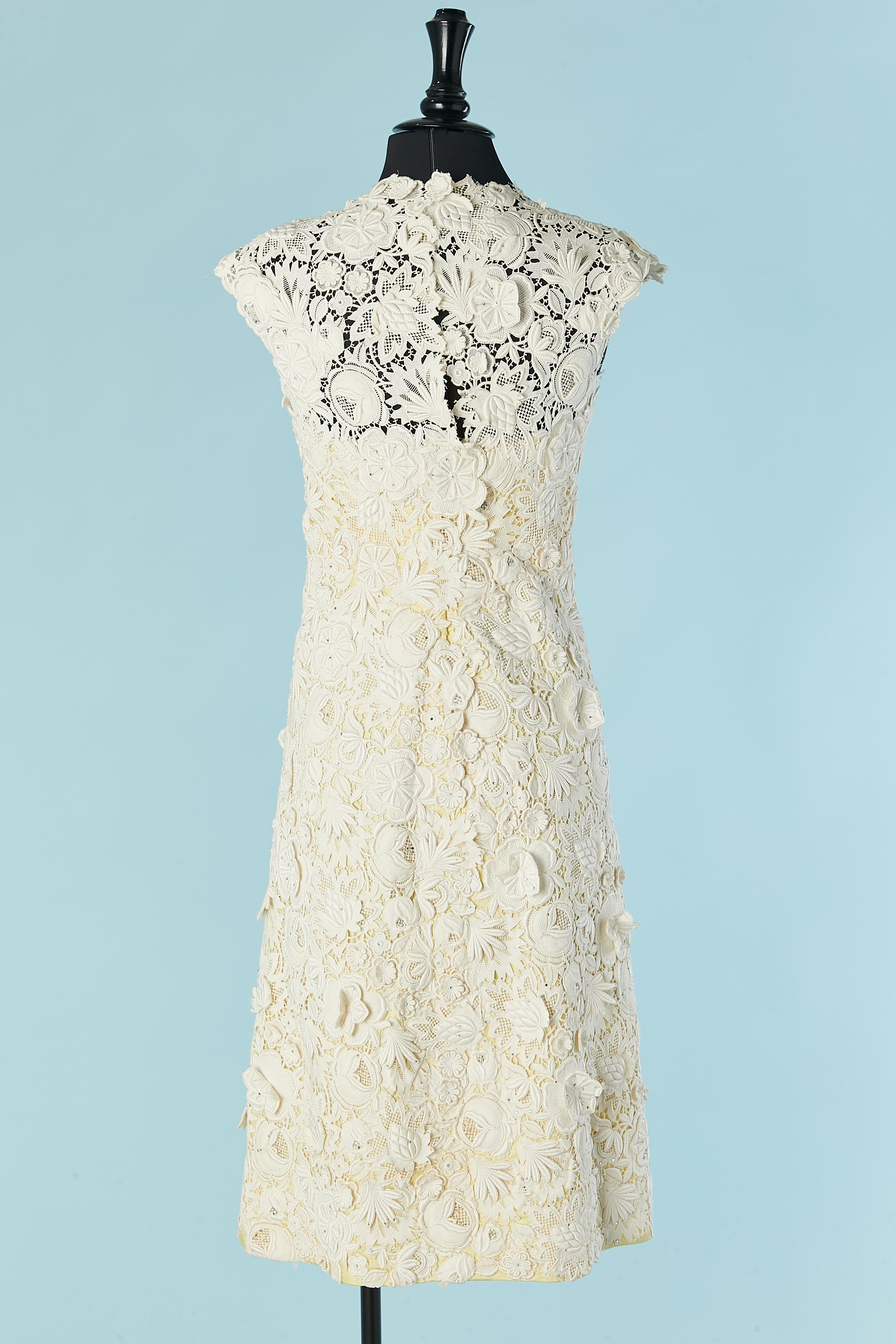 Ivory sleeveless guipure dress with rhinestone embellishment Circa 1960's 6