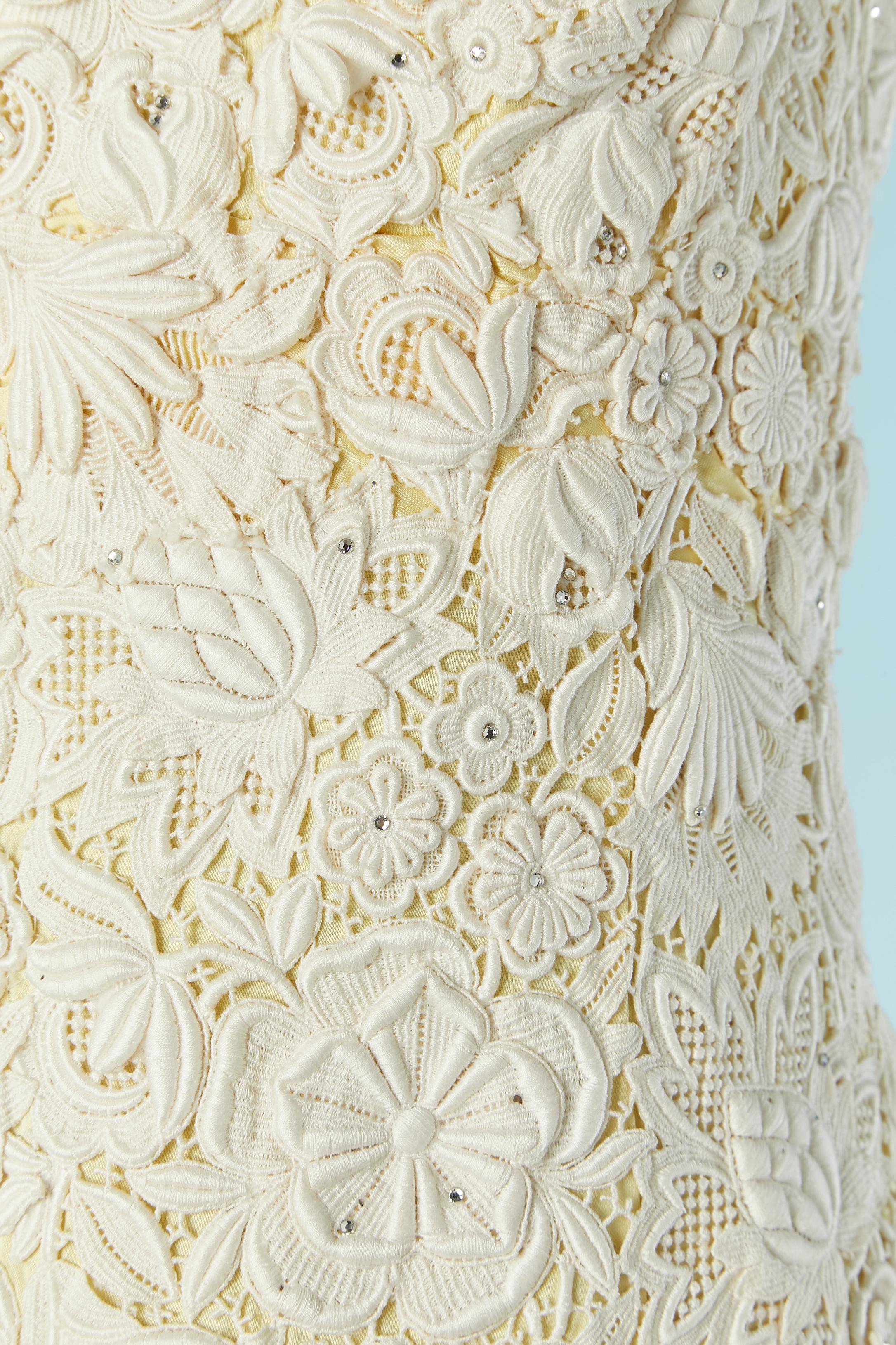 Women's Ivory sleeveless guipure dress with rhinestone embellishment Circa 1960's