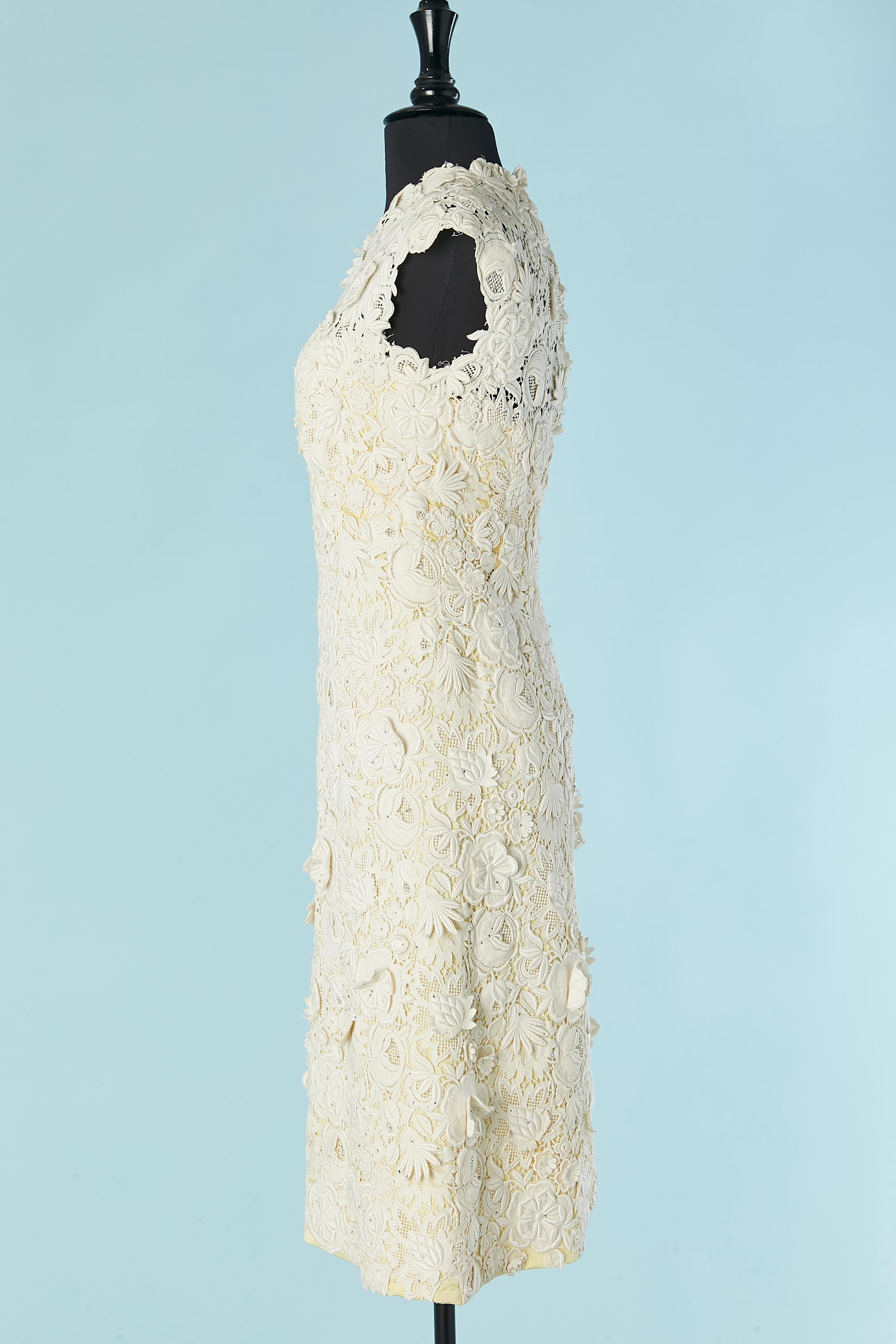 Ivory sleeveless guipure dress with rhinestone embellishment Circa 1960's 4