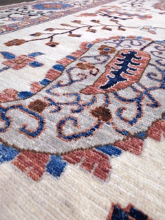 Alfombra inspirada en un suzani de color marfil - Alfombra de lana hecha a mano de estilo transicional, 9x12