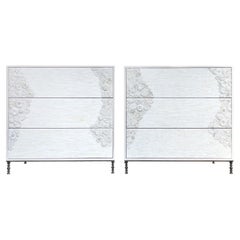 Modern Tall Ivory Blossom Chests of 3-Drawers with Antique Legs by Ercole Home 