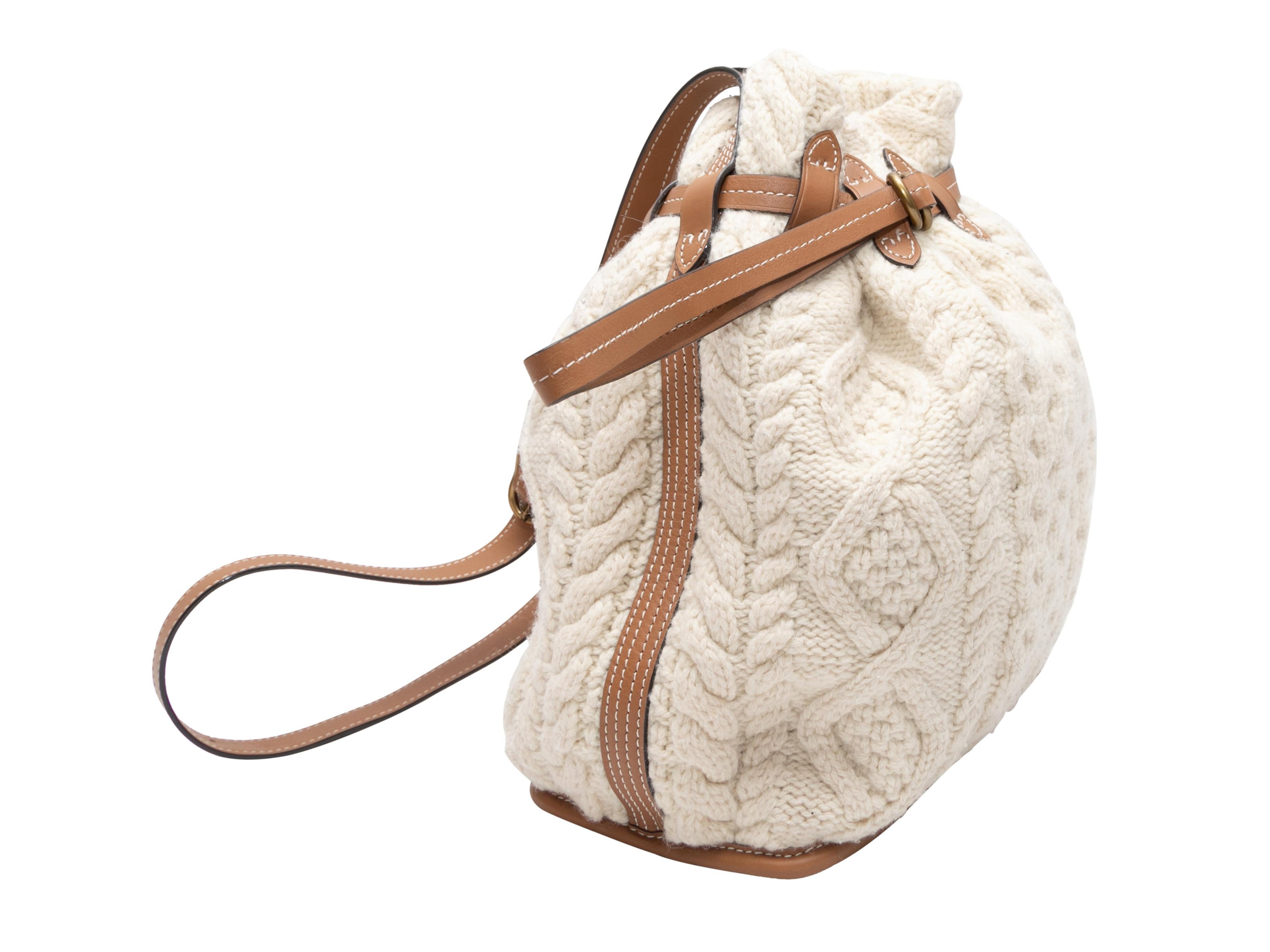 Ivory & Tan Polo Ralph Lauren Cable Knit Bucket Bag In Good Condition For Sale In New York, NY