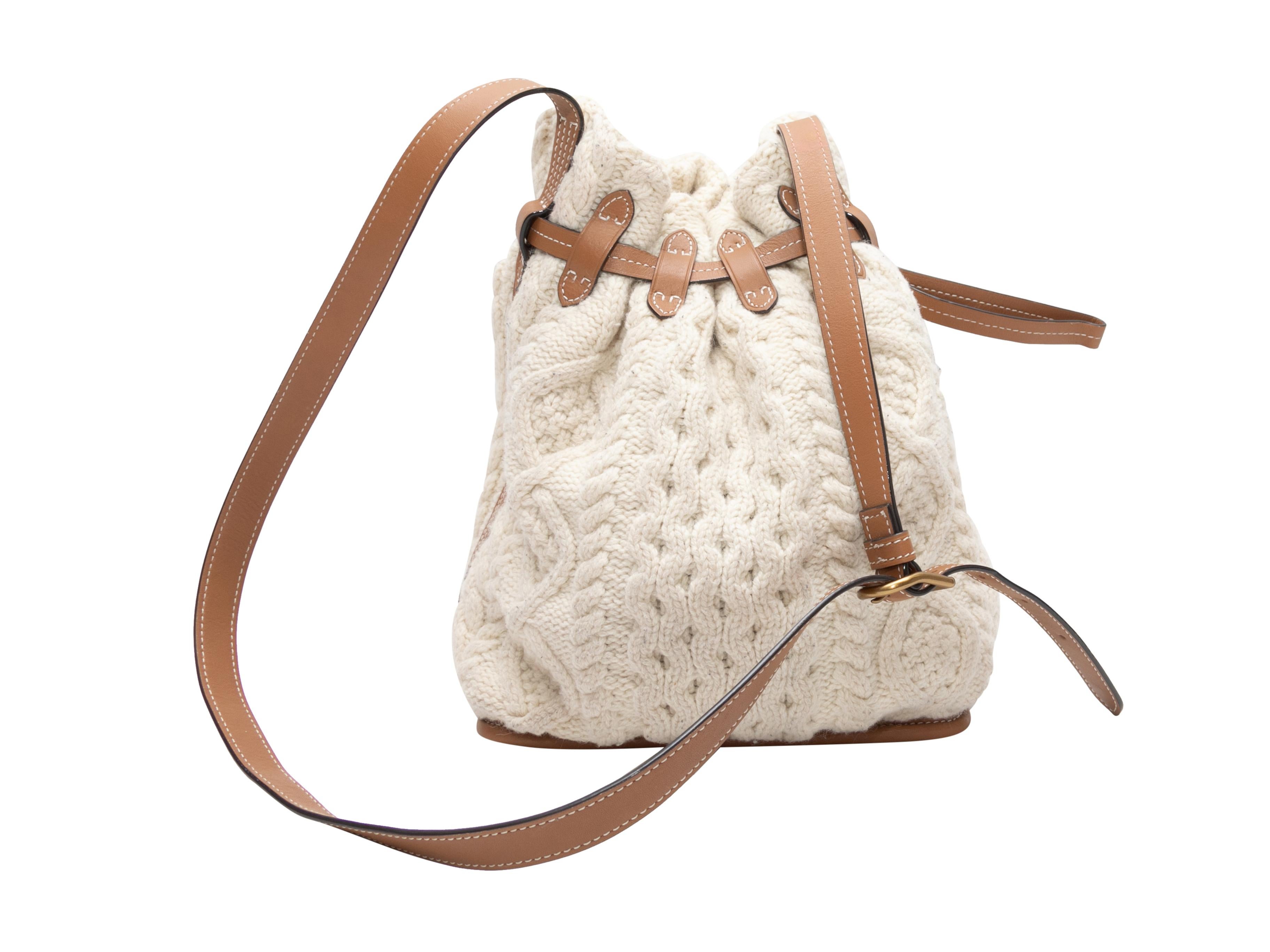 Women's Ivory & Tan Polo Ralph Lauren Cable Knit Bucket Bag For Sale