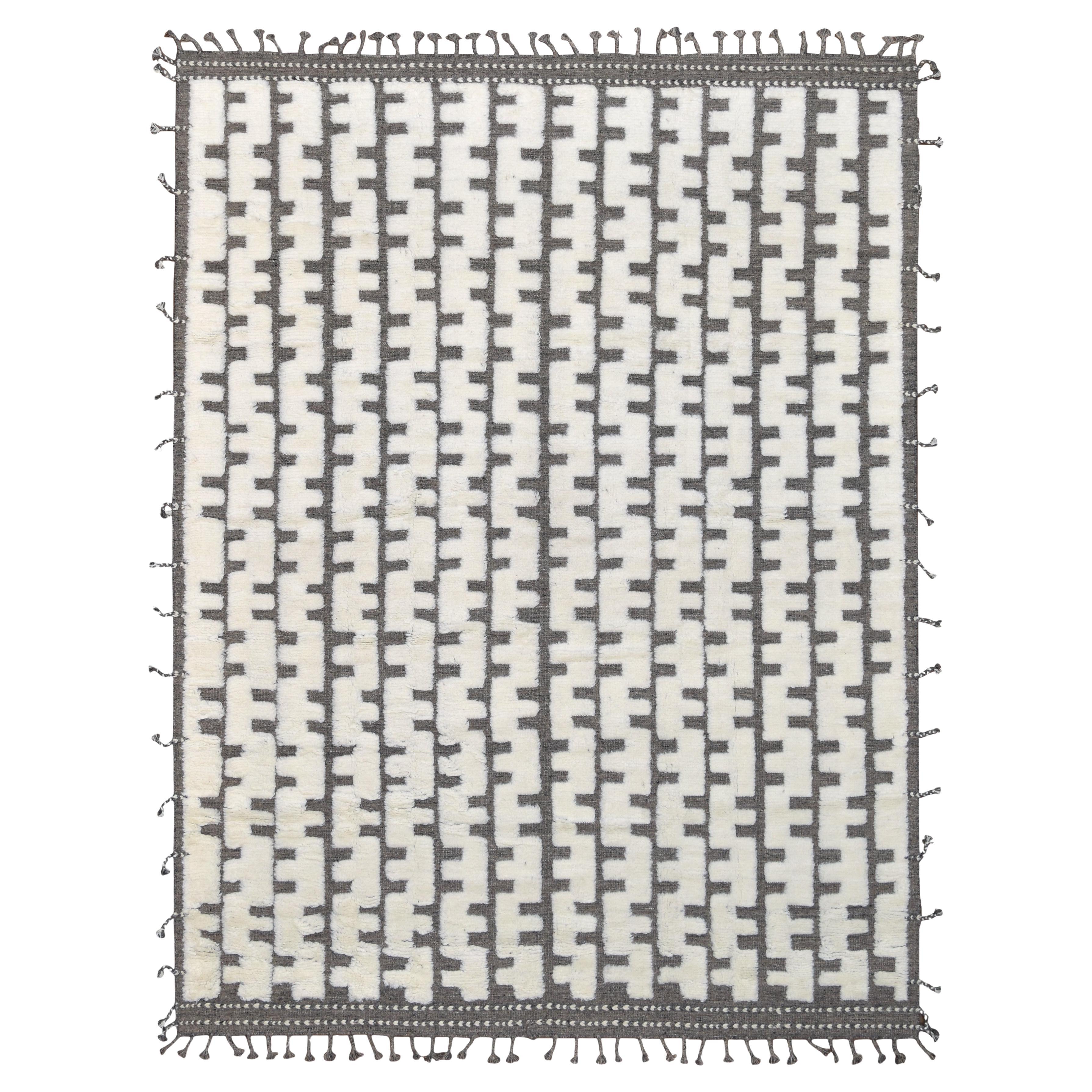 Avorio-Taupe a motivi geometrici  Tappeto di lana 9'1''x12'