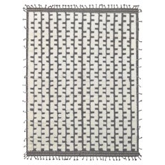 Ivory Taupe Geometric Patterned  Wool Rug 9'1''x12'