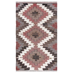 Kilim Mut ivoire et taupe • Tapis turc à armure plate de style Navajo (3'x5')