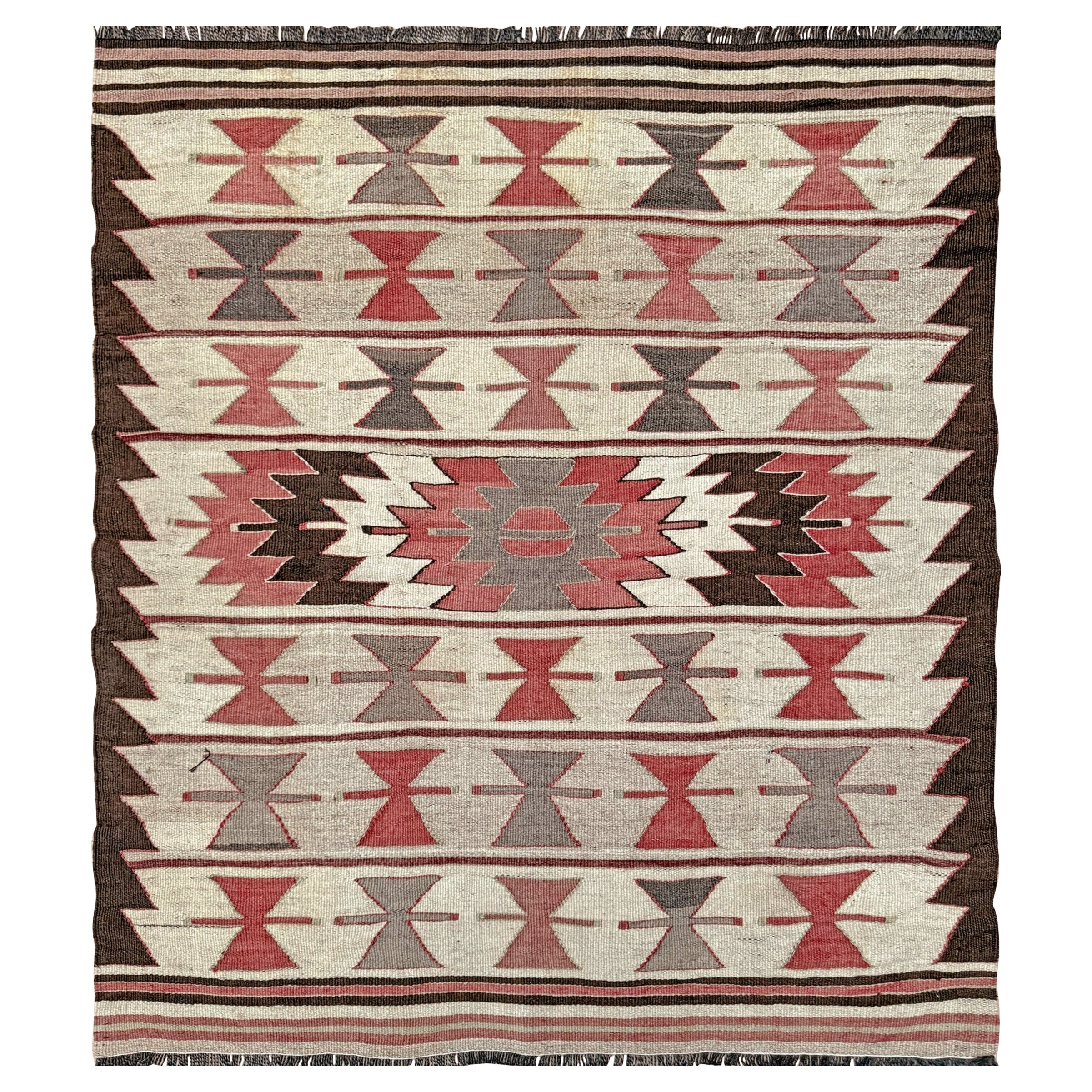 Kilim mut avorio e taupe - Tappeto tribale turco a tessitura piatta in stile Navajo (3
x4
)
