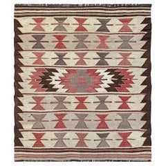 Kilim mut avorio e taupe - Tappeto tribale turco a tessitura piatta in stile Navajo (3
x4
)