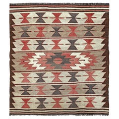 Elfenbein 
Taupe Mut Kilim - • Türkischer Flachgewebe-Teppich im Navajo-Stil (3
x4
)