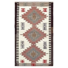 Elfenbein
Taupe Mut Kilim - • Türkischer Flachgewebe-Teppich im Navajo-Stil (3
x4
)