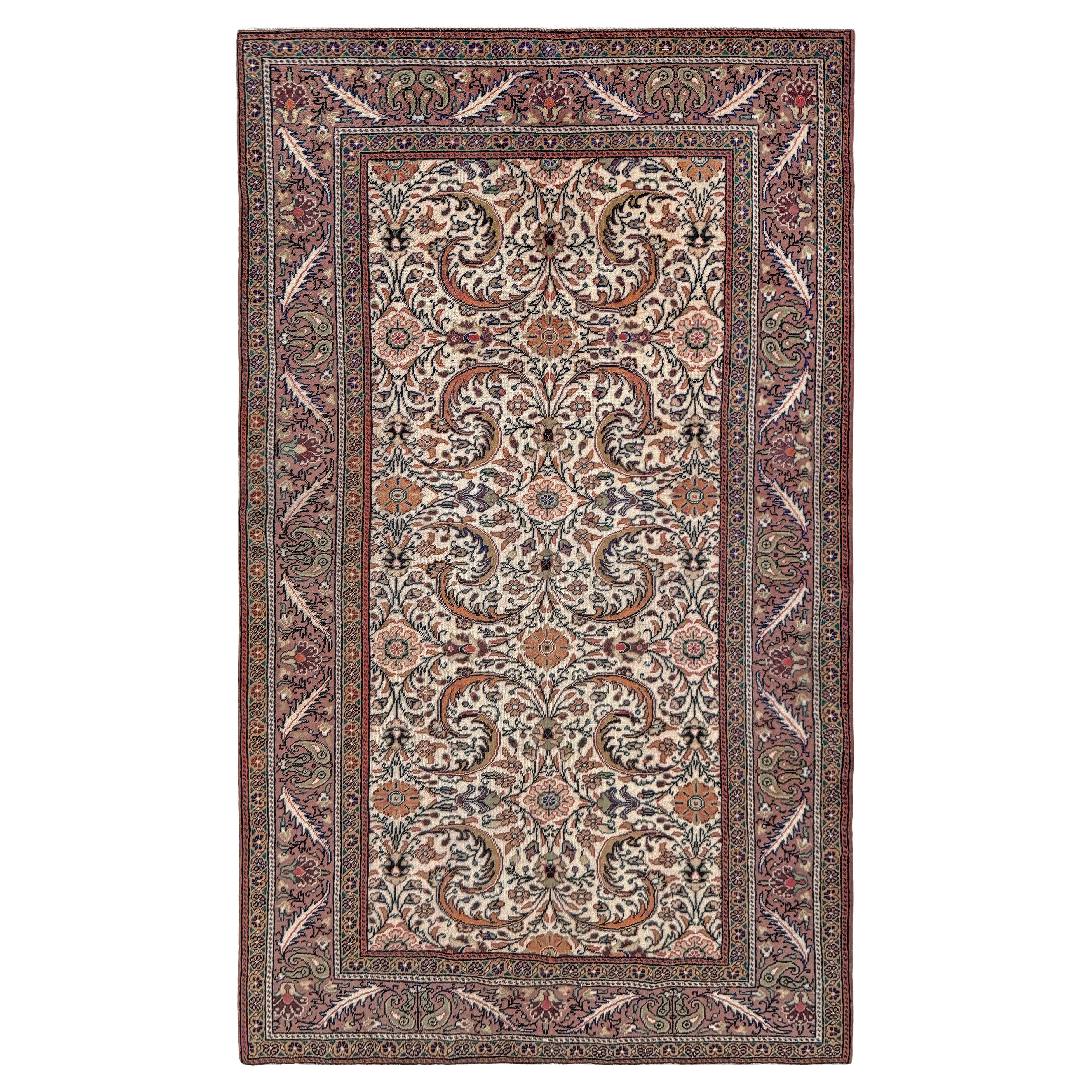 Ivory Terracotta Neutral Kayseri • Handmade Vintage Floral Turkish Rug (5
x7
)