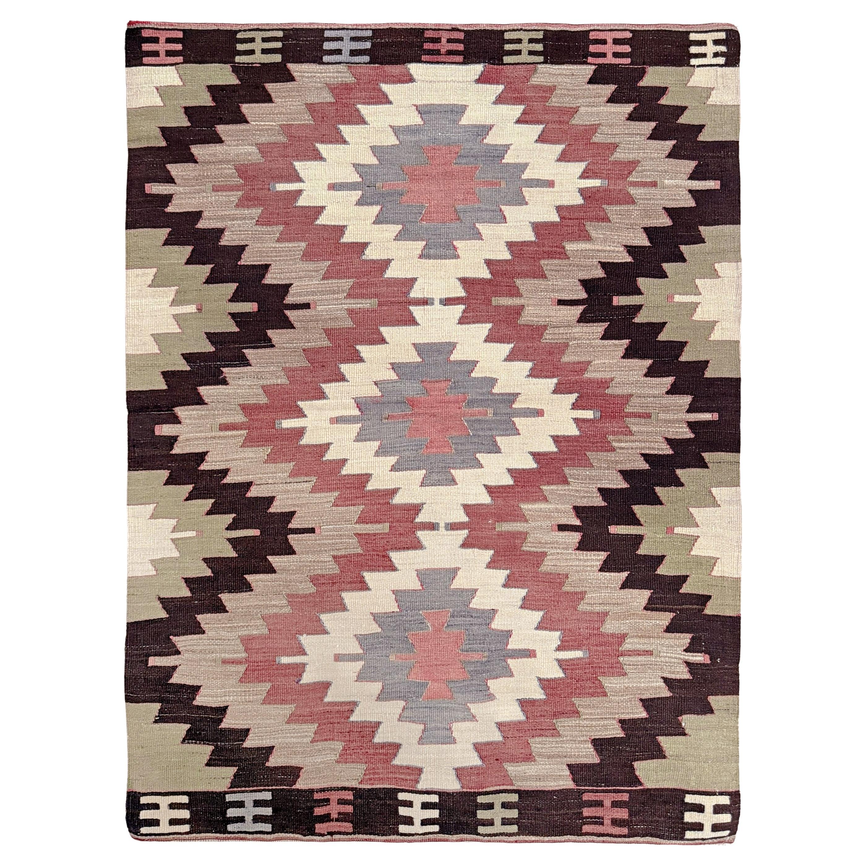 Elfenbein
Terrakotta Mut Kilim - • Navajo-Stil Stammes-Flachgewebe-Teppich (4
x6
)