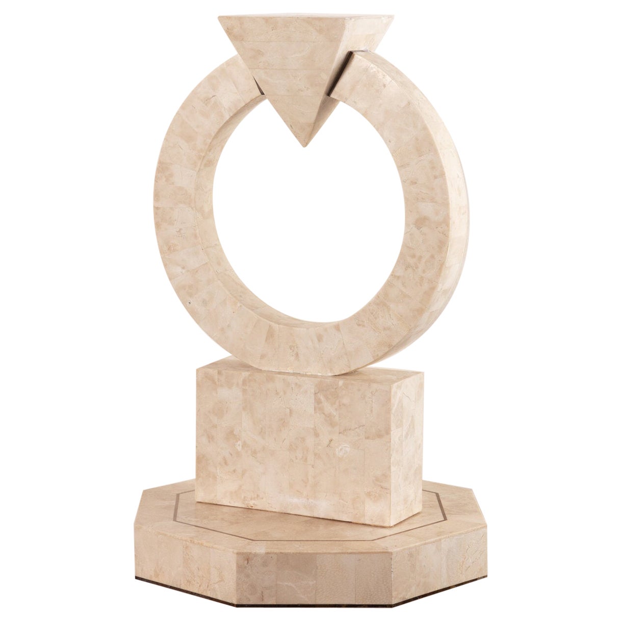 Ivory Tessellated Stone Candle Stick Holder, 1980s