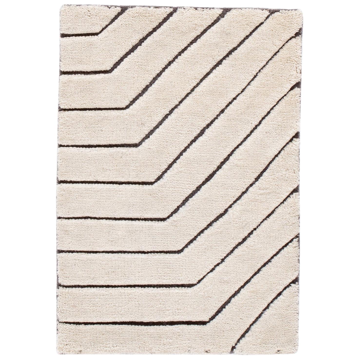 Ivory Textured Wool Custom Rug