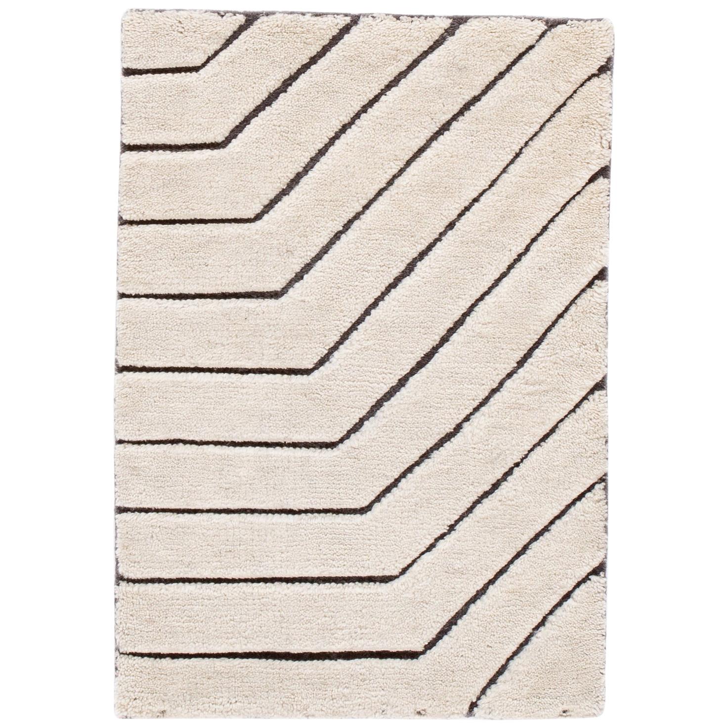 Ivory Textured Wool Custom Rug For Sale