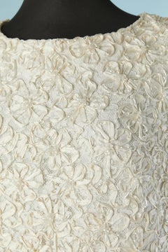 Ivory top and skirt wedding ensemble made of embroidery ribbon and beads