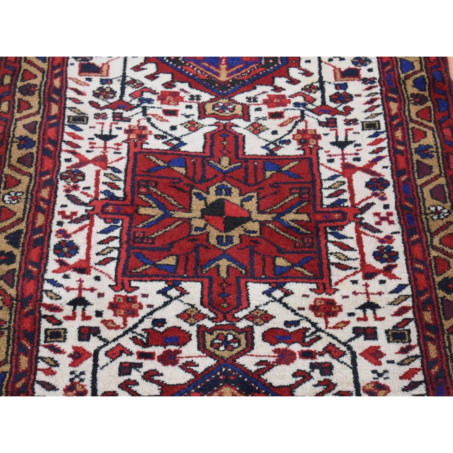 Ivory Tribal Weaving Vintage Persian Karajeh Wool Hand Knotted Runner Rug In Good Condition For Sale In Carlstadt, NJ