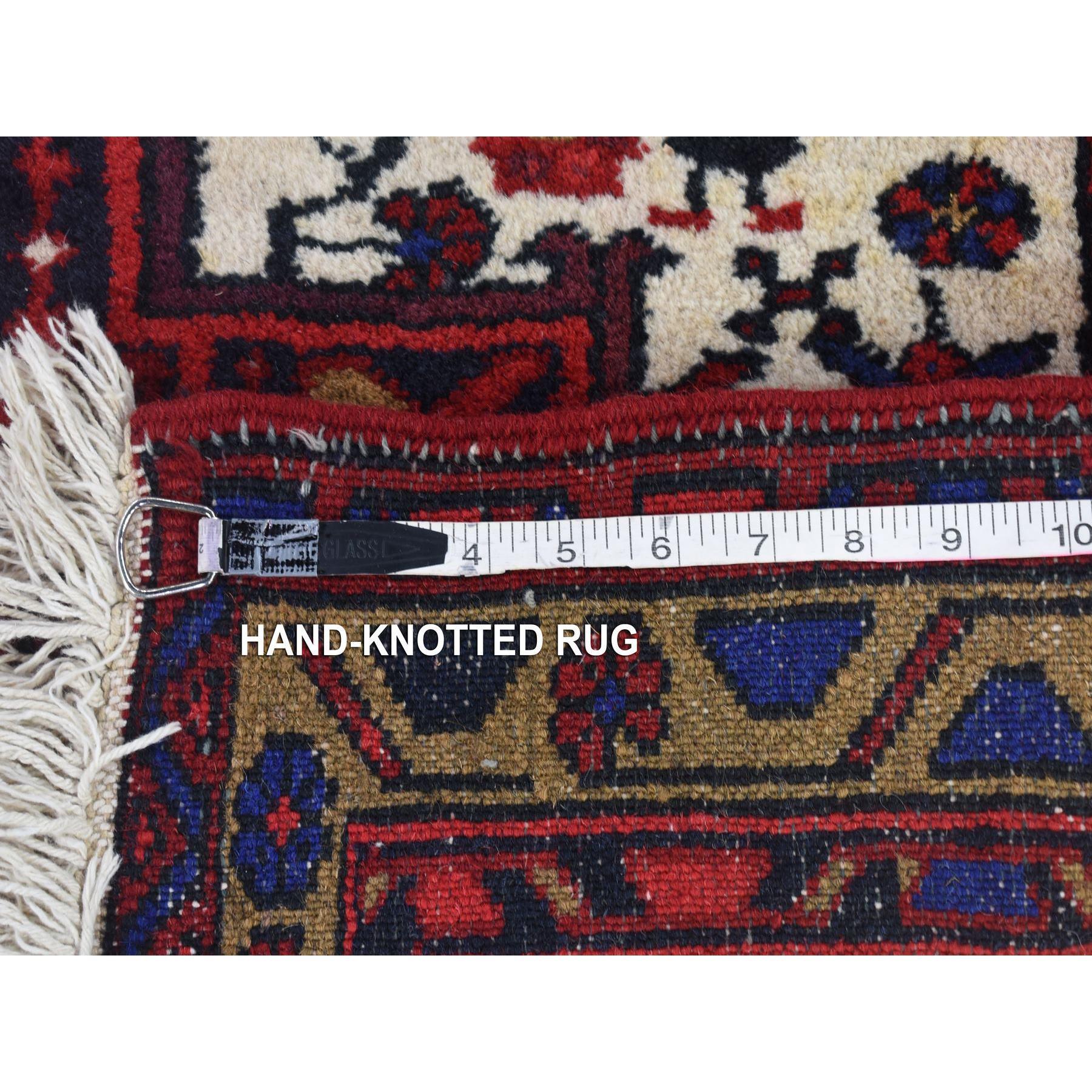 Ivory Tribal Weaving Vintage Persian Karajeh Wool Hand Knotted Runner Rug For Sale 2