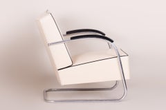 Ivory Tubular Steel Cantilever Chrome Armchair, High Quality Leather, 1930s