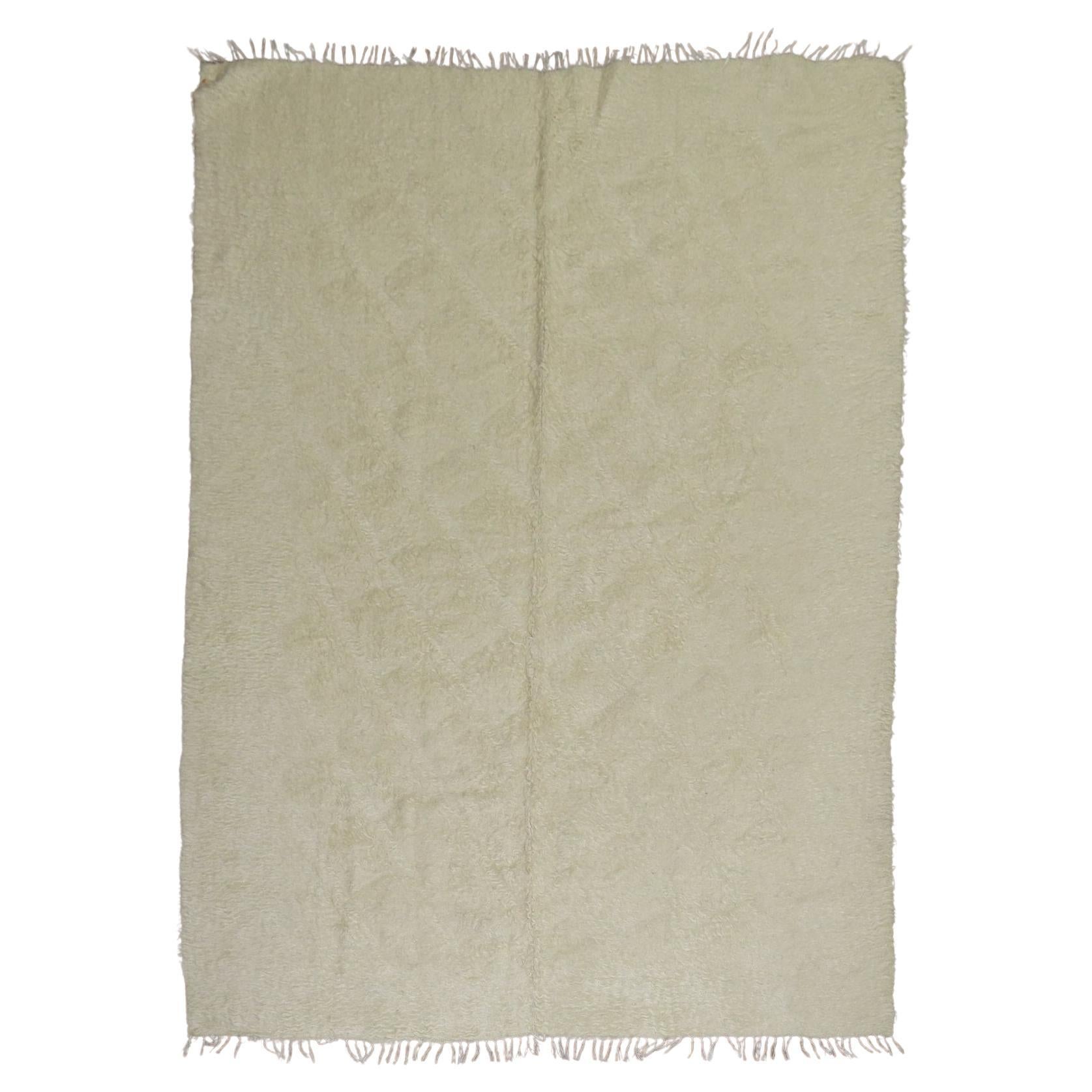 Vintage Ivory and Brown Turkish Mohair Rug For Sale at 1stDibs