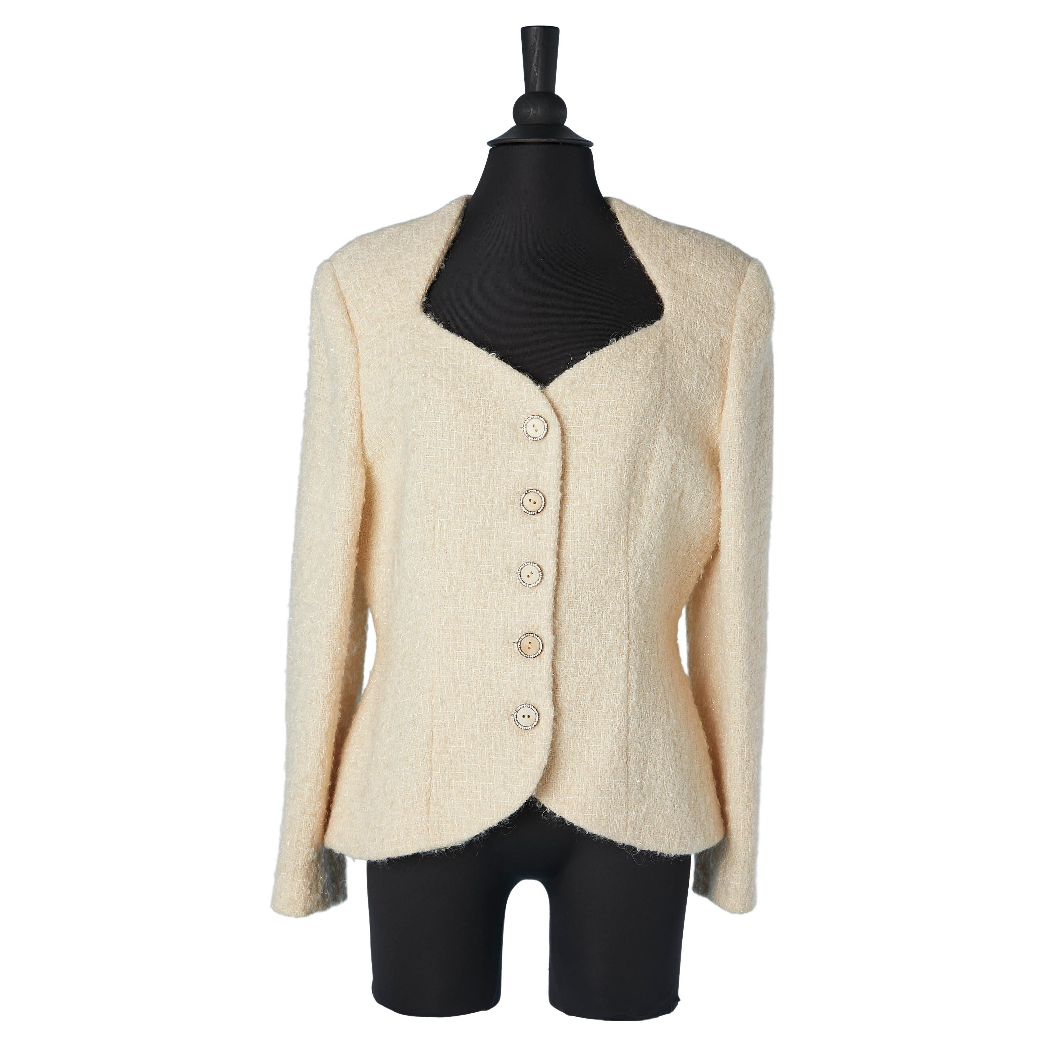 Ivory tweed bouclette wool single breasted evening jacket Valentino Night 