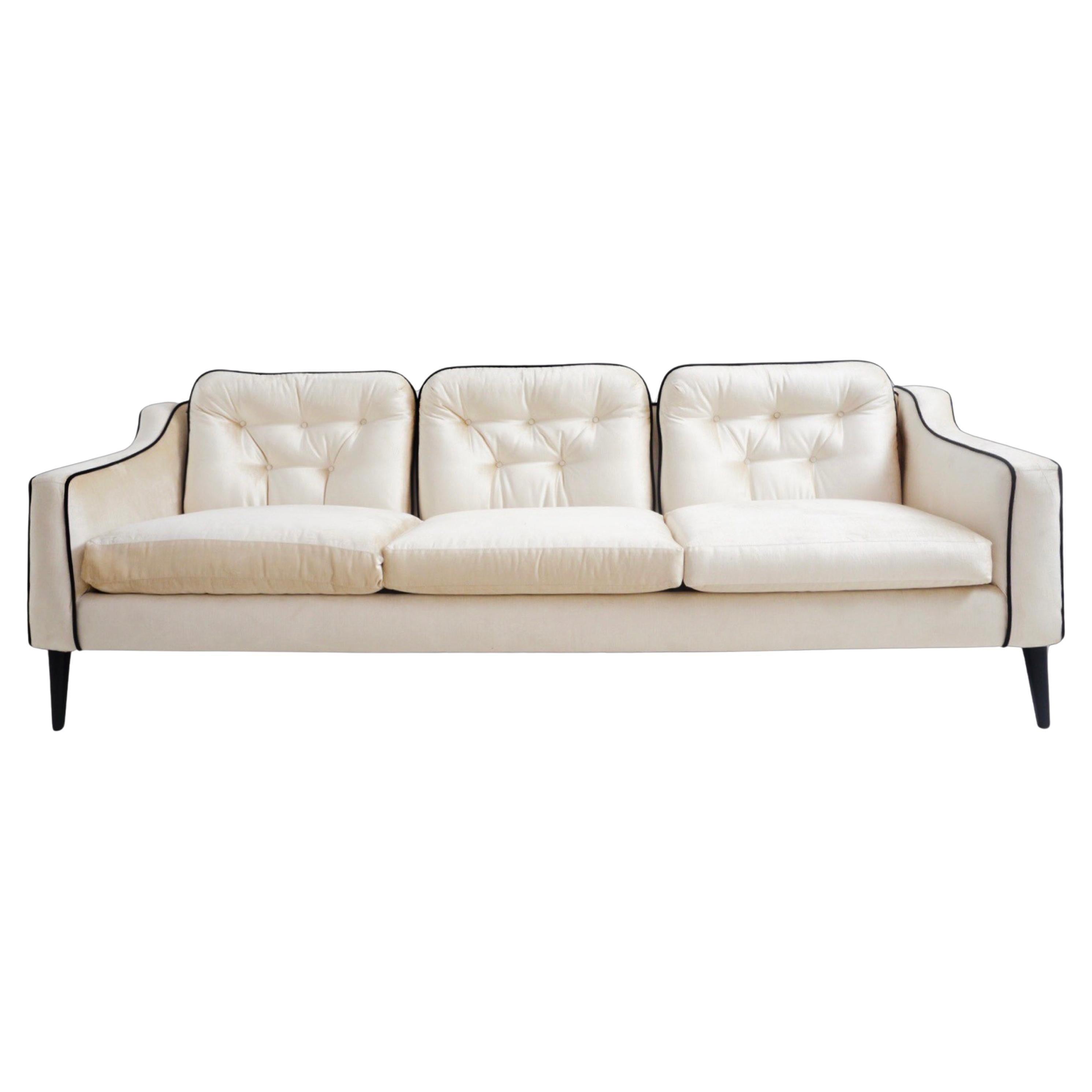 Ivory Velvet Sofa, 1960s For Sale