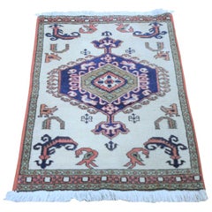 Ivory Vintage Persian Ardabil with Medallion Design Pure Wool Hand Knotted Rug